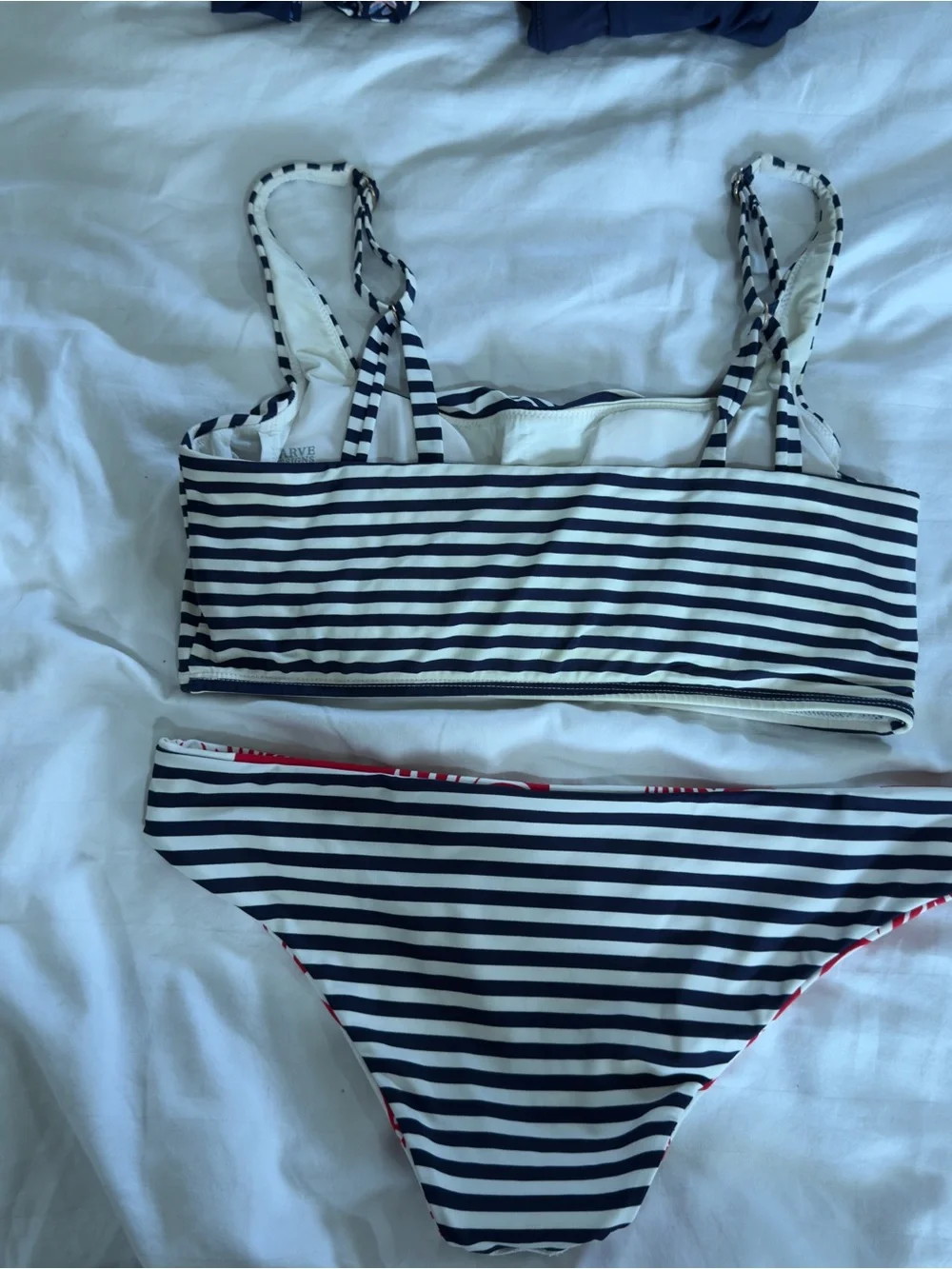 Carve Designs Navy Stripe & Red Palm Bikini Set - Picture 3 of 3